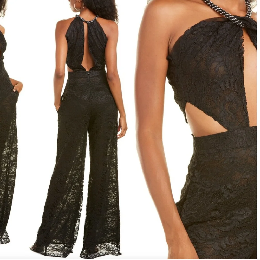 Dundas Revolve Vogue Black lace cut out jumpsuit - Picture 2 of 8